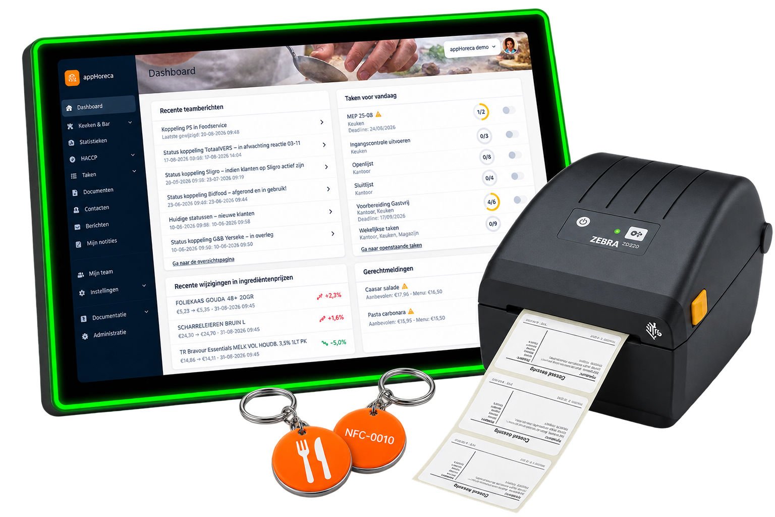 ProDVX touchscreen, Zebra labelprinter en NFC chips voor appHoreca